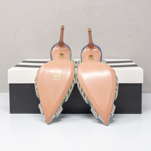 Aquazzura Gatsby Sling 105 Iridescent Blue Slingback Heels, Size 39 (9 US) - Picture 4 of 10